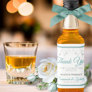 Teal & Grått Elegant Simple Bröllop Tack Mini Spritflaskor Etikett
