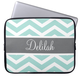 Teal Grått Grått Chevron Anpassningsbar Laptop Fodral