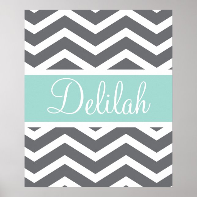 Teal Grått Grått Chevron Anpassningsbar Poster (Framsidan)