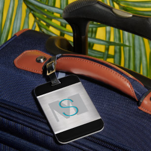 Teal & Grått Monogram, Brushed Silver, Black Bagagebricka