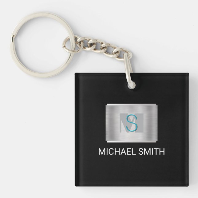 Teal & Grått Monogram, Vita Namn Silver, Svart (Framsidan)