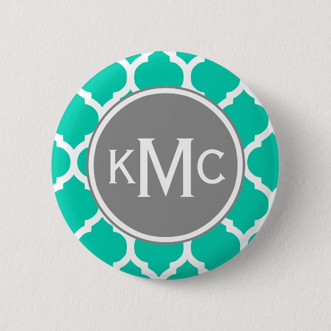 Teal Grått Moroccan Lattice Knapp (Framsida)