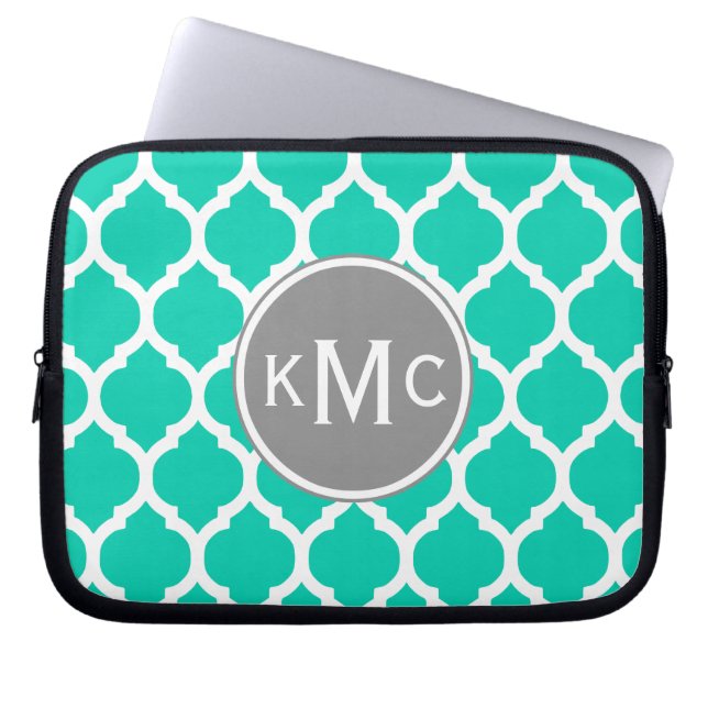Teal Grått Moroccan Lattice Laptop Fodral (Framsidan)