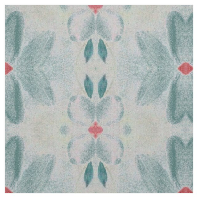 Teal Grått och Barn Red Blommigt Fabric Tyg (Provkarta)