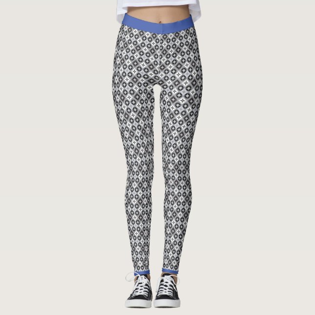 Teal, Grått och vit Mönster Leggings (Framsida)