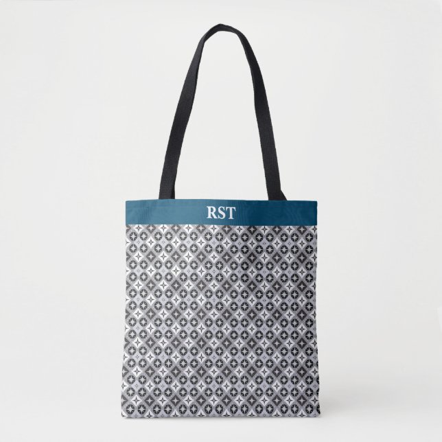 Teal, Grått och vit Mönster Tygkasse (Framsida)