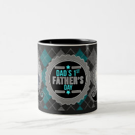 Teal Grått Pappa 1st Fars dag Mustache Photo Två-Tonad Mugg