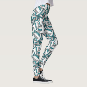 Teal grått-teamet färg girly volleybollar mönster leggings