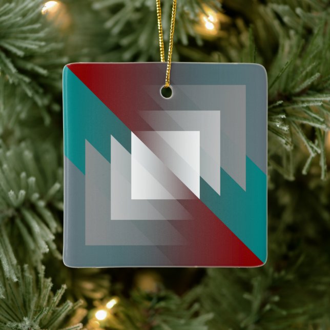 Teal grått trianglar på burgundi julgransprydnad keramik (Träd)