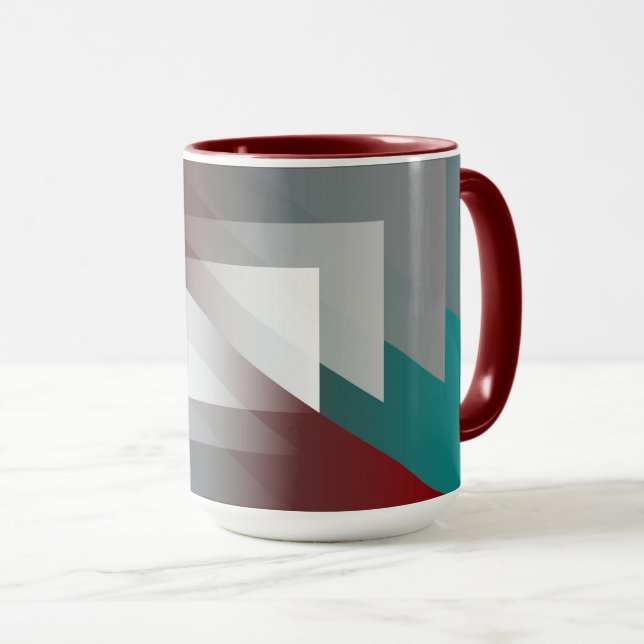 Teal grått trianglar på burgundi mugg (Framsida höger)