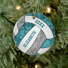 teal grått vit volleyball girig julgransprydnad keramik