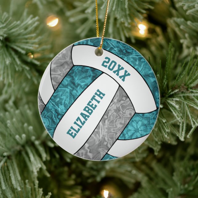 teal grått vit volleyball girig julgransprydnad keramik (Träd)