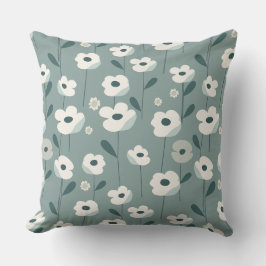 Teal Green and White Floral Throw Pillow Kudde