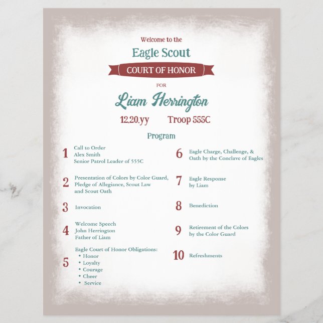 Teal Green, Burgundy Eagle Court of Honor Program (Framsidan)
