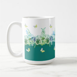 Teal Green Butterflies Floral Mug Kaffemugg