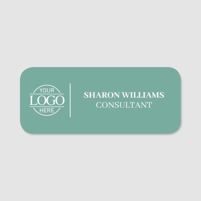 Teal Green Custom Business Logo Employee Magnetic Namnbricka (Framsida)