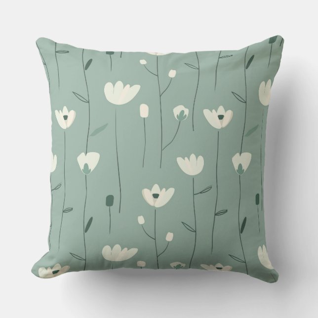 Teal Green Floral Throw Pillow Kudde (Framsida)