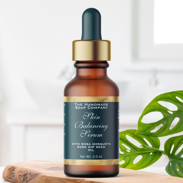 Teal Green & Gold Small Dropper Bottle Label  Adressetikett (Skapare uppladdad)