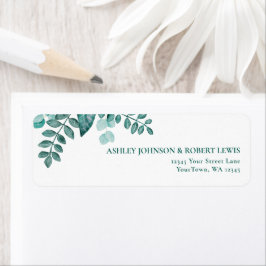 Teal Greenery Watercolor Bröllop Returadress Etikett