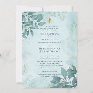 Teal Grey katolsk nuptial Mass Bröllop Inbjudningar