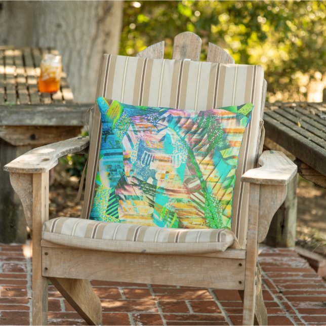 Teal & Grönt Abstrakt Löv Dekorativ kudde (Stol)