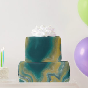 Teal Grönt Agate Marble Abstrakt Namn Monogram Presentpapper