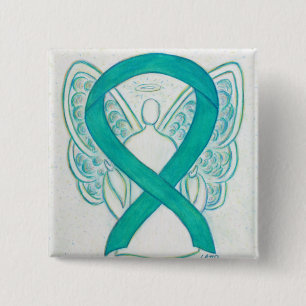 Teal Grönt Angel Awareness Ribbon Art Lapel Pin Knapp