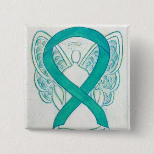 Teal Grönt Angel Awareness Ribbon Art Lapel Pin Knapp (Framsida)