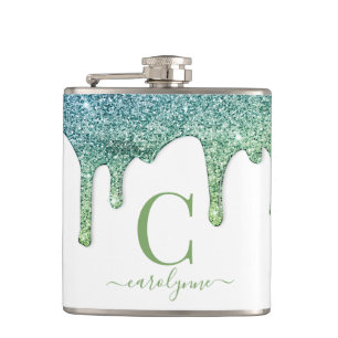 Teal Grönt Aqua Gnistra Glitter Drives Monogram Fickplunta