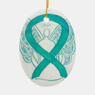 Teal Grönt Awareness Ribbon Angel Art Ornament