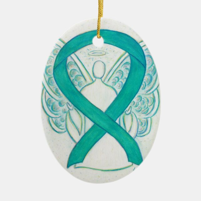 Teal Grönt Awareness Ribbon Angel Art Ornament (Framsidan)