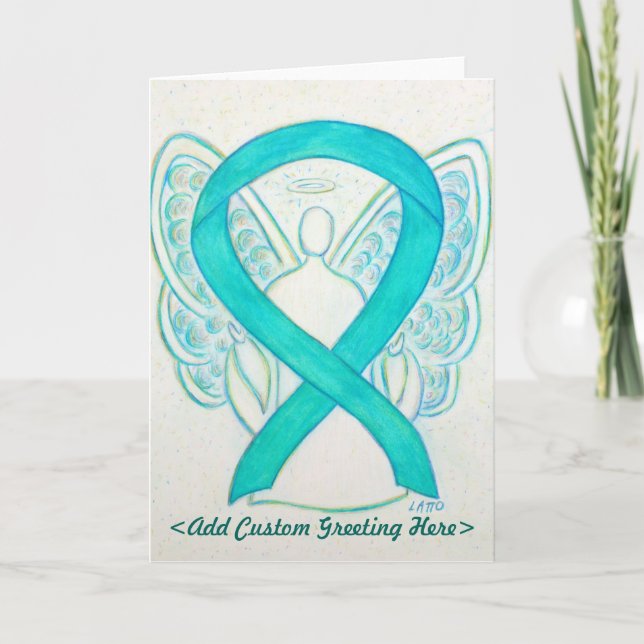 Teal Grönt Awareness Ribbon Angel Greeting Card Kort (Framsida)