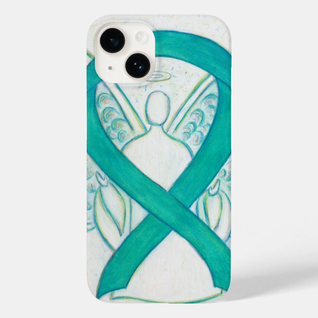 Teal Grönt Awareness Ribbon Angel iphone case (Baksida)