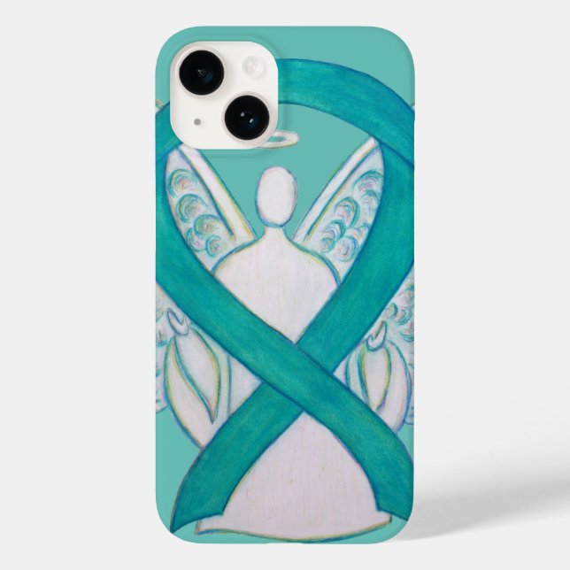 Teal Grönt Awareness Ribbon Angel iphone case (Baksida)