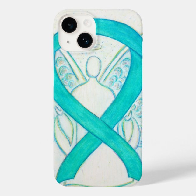 Teal Grönt Awareness Ribbon Angel iphone case (Baksida)