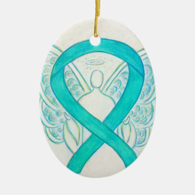 Teal Grönt Awareness Ribbon Angel Ornament (Framsidan)