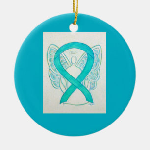 Teal Grönt Awareness Ribbon Angel Ornaments Julgransprydnad Keramik