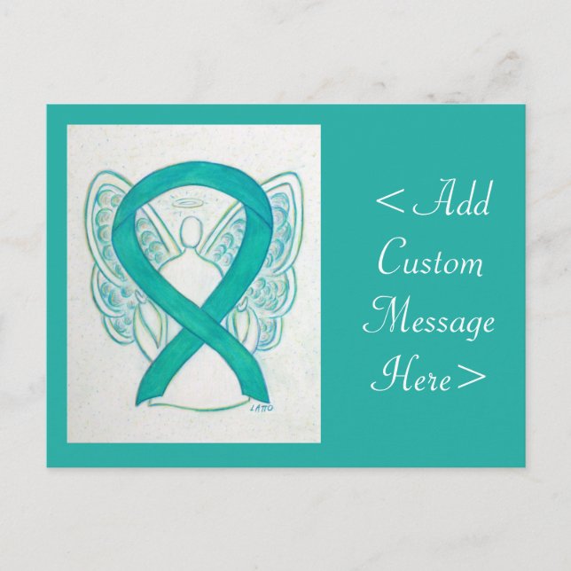 Teal Grönt Awareness Ribbon Angel Postcard Vykort (Framsida)