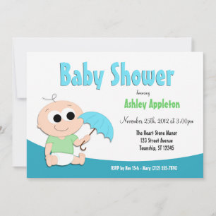 Teal & Grönt Baby Paraplla - Shower-inbjudningar Inbjudningar