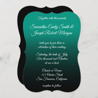 Teal Grönt Black Ombre Elegant Calligraphy Bröllop Inbjudningar