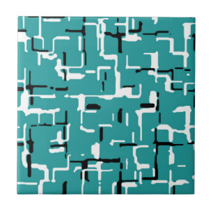 Teal Grönt Black White Modern Mönster Kakelplatta