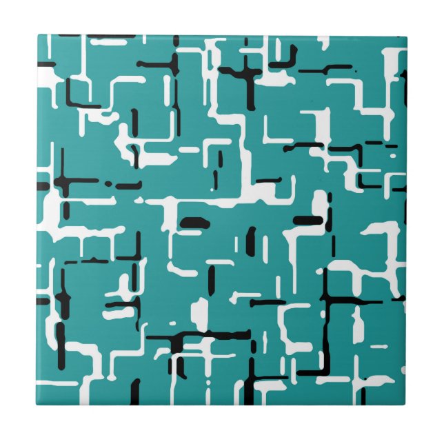 Teal Grönt Black White Modern Mönster Kakelplatta (Framsidan)