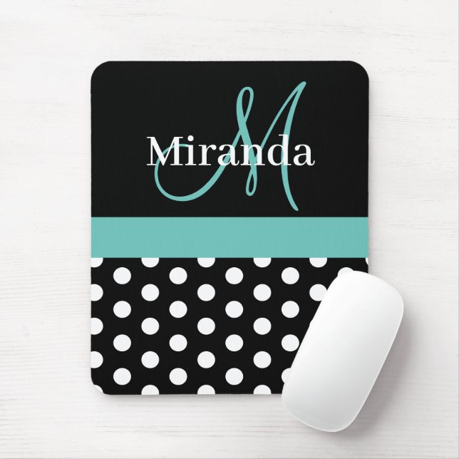 Teal Grönt Black White Polka Dot Monogram Musmatta (Med mus)