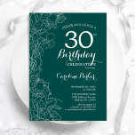Teal Grönt Blommigt 30års födelsedag Party Inbjudningar<br><div class="desc">Inbjudan till 30års födelsedag-partiet i grönt Blommigt. Minimalistisk modern design med botaniska konturaccenter för teckning och typsnitt för typgrafiska skript. Enkel inbjudan-kortsperfekt för trendig för en snyggt kvinna på dagen firande. Kan anpassas till vilken ålder som helst. Skrivna Zazzle-inbjudningar eller digital utskrivbar mall för omedelbar nedladdning.</div>