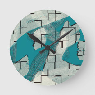 Teal Grönt Blue Abstrakt Mönster Rund Klocka