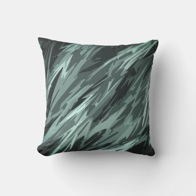 Teal Grönt Blue Black Abstrakt Mönster Kudde (Framsida)