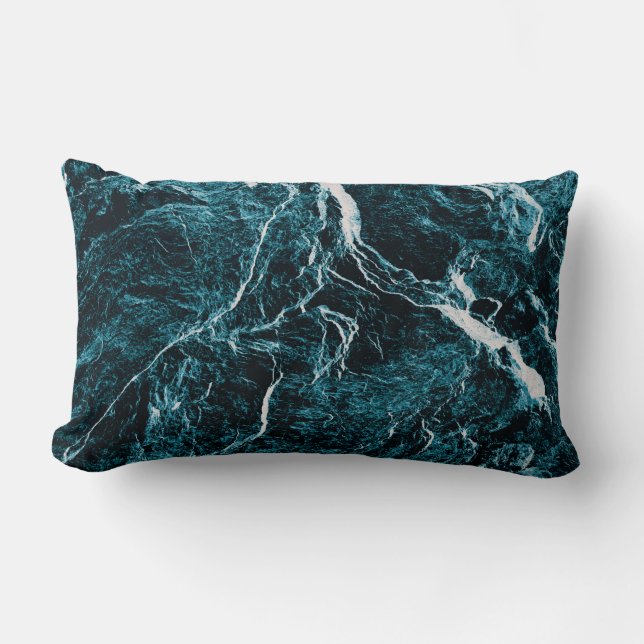 Teal Grönt Blue Black Abstrakt Mönster Lumbarkudde (Framsida)