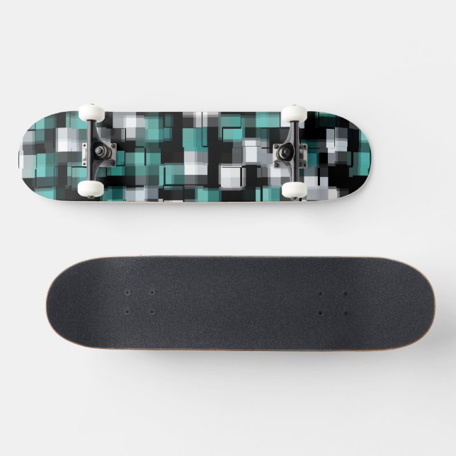 Teal Grönt Blue Black White Trendig Play Mönster Mini Skateboard Bräda 18,5 Cm (Horz)