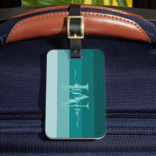 Teal Grönt Blue Färg block Monogram Stil Namn Bagagebricka