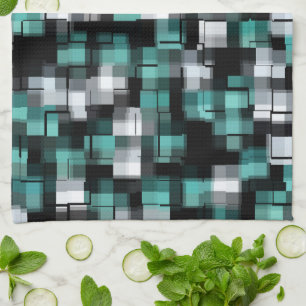 Teal Grönt Blue White Abstrakt Play Kökshandduk
